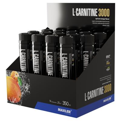 Maxler L-Carnitina 3000, Albicocca-Mango, 14x25ml, Vegano, L Carnitina Liquida, L Carnitina Liquida