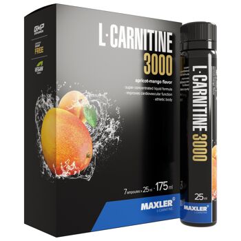 Maxler L-Carnitine 3000, Abricot-Mangue, 7x25ml, Végétalien, L Carnitine Liquide, L Carnitine Liquide 1
