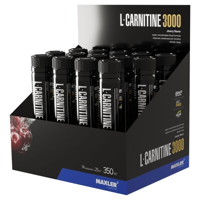 Maxler L-Carnitina 3000, Ciliegia, 14x25ml, Vegano, L Carnitina Liquida, L Carnitina Liquida