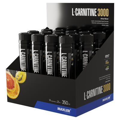 Maxler L-Carnitine 3000, agrumes, 14x25ml, végétalien, L-carnitine liquide, L-carnitine liquide