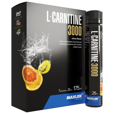 Maxler L-Carnitine 3000, Zitrus, 7x25ml, Vegan, L Carnitin Liquid, L Carnitin Flüssig