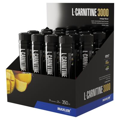 Maxler L-Carnitine 3000, Mango, 14x25ml, Vegan, L Carnitin Liquid, L Carnitin Flüssig