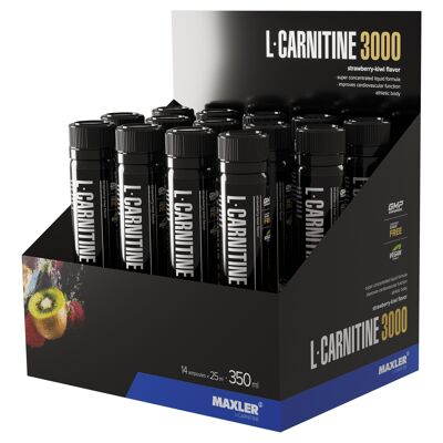 Maxler L-Carnitine 3000, Erdbeere-Kiwi, 14x25ml, Vegan, L Carnitin Liquid, L Carnitin Flüssig
