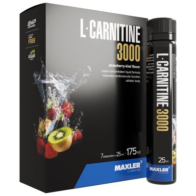 Maxler L-Carnitine 3000, Fresa-Kiwi, 7x25ml, Vegano, L Carnitina Líquida, L Carnitina Líquida