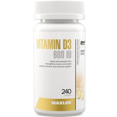 Maxler Vitamine D3 600 UI, 240 gélules, haute biodisponibilité