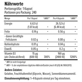 Maxler Vitamine D3 600 UI, 240 gélules, haute biodisponibilité 2