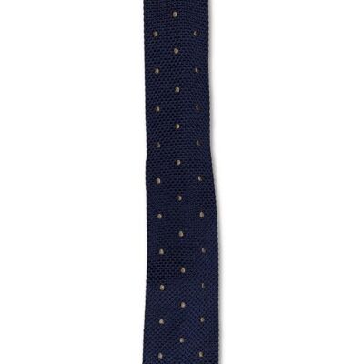 Cravate tricotée á pois bleu marine 2