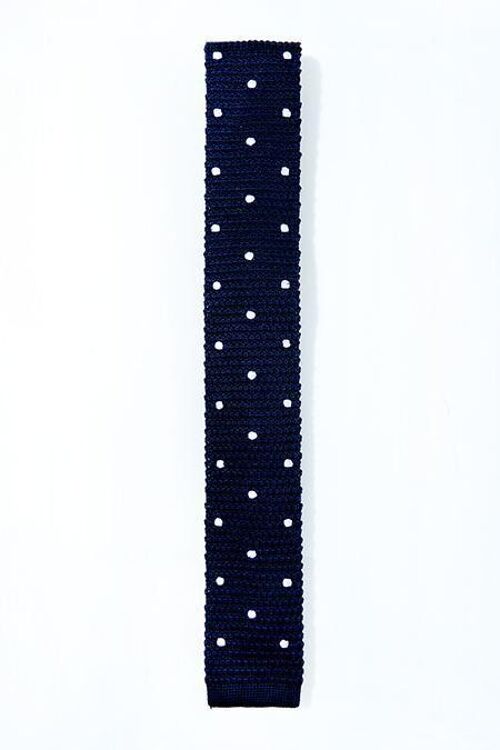 Navy blue polka dot knitted tie 4