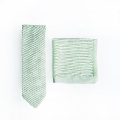 Ensemble cravate et pochette en tricot menthe poivrée