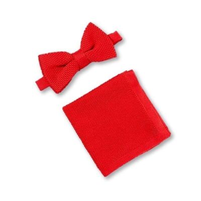 Pillar box conjunto de pajarita y pañuelo de bolsillo de punto rojo