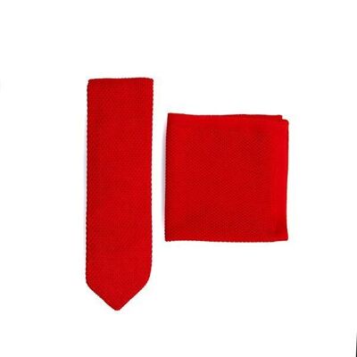 Ensemble cravate et pochette en maille rouge Pillar Box