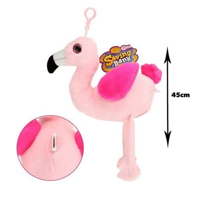 Toi Toys Spaarpot pluchen flamingo (aan karabijnhaak)