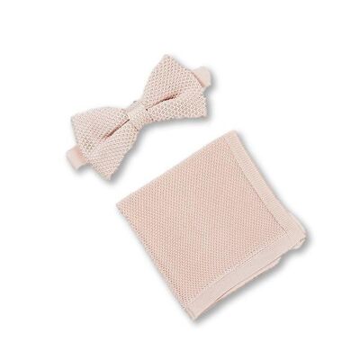 Rose quartz knitted bow tie and pocket square set