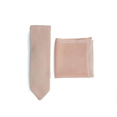 Corbata y pañuelo de bolsillo de punto de cuarzo rosa