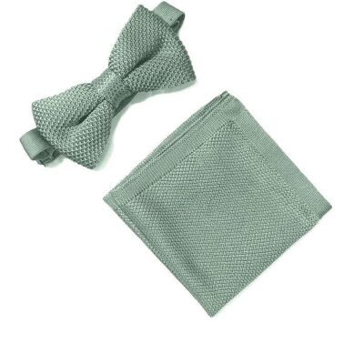 Conjunto de pajarita y pañuelo de bolsillo verde salvia