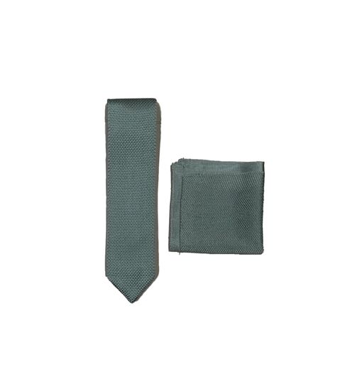 Sage green knitted tie and pocket square set