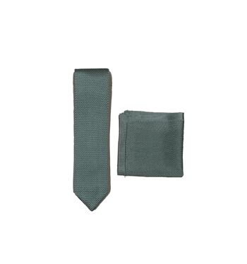 Ensemble cravate et pochette en tricot vert sauge