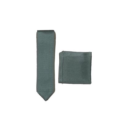 Sage green knitted tie and pocket square set