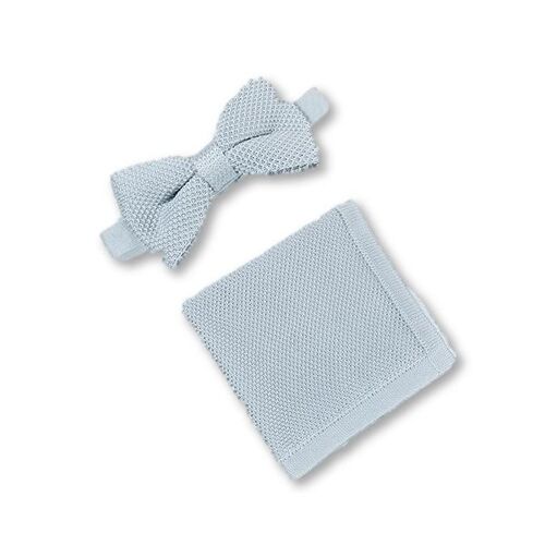 Silver knitted bow tie and pocket square set
