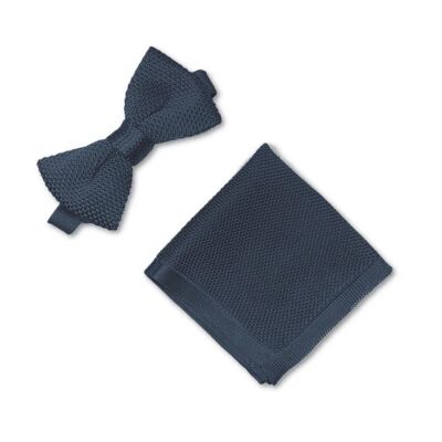 Stone Blue knitted bow tie and pocket square set