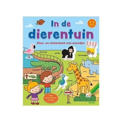 Deltas Kleur-en stickerboek met woordjes - In de dierentuin (3-5 j.)