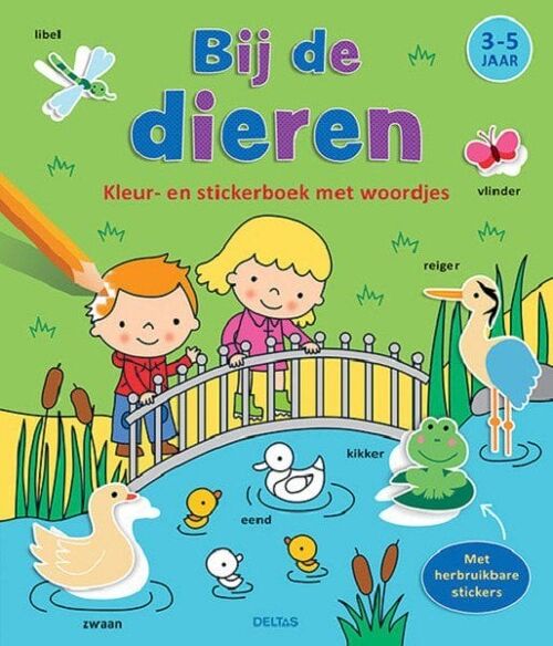 Deltas Kleur- en stickerboek met woordjes - Bij de dieren (3-5jr.)