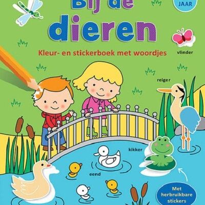 Deltas Kleur- en stickerboek met woordjes - Bij de dieren (3-5jr.)