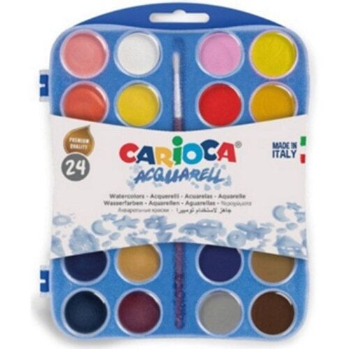 Carioca waterverf 24 kleuren met kwast Ø30mm