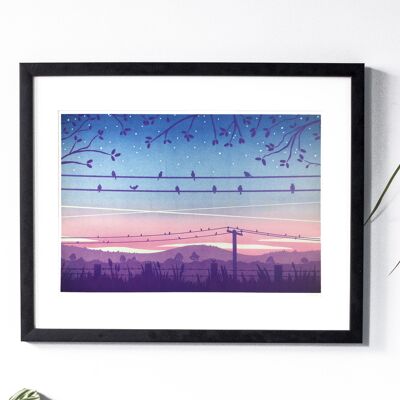 Birds At Sunrise Risograph Print
