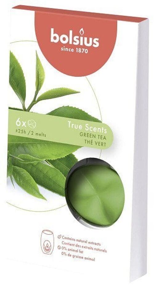 Bolsius Smeltbare geur wax pak a 6st True Scents Green Tea