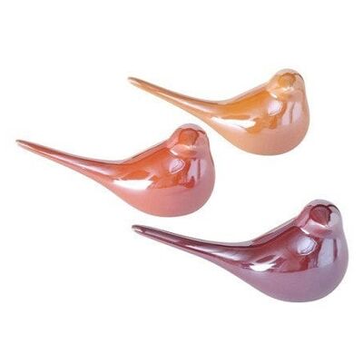 Boltze Home Vogel perly glans H8cm L16cm oranje/rood keramiek