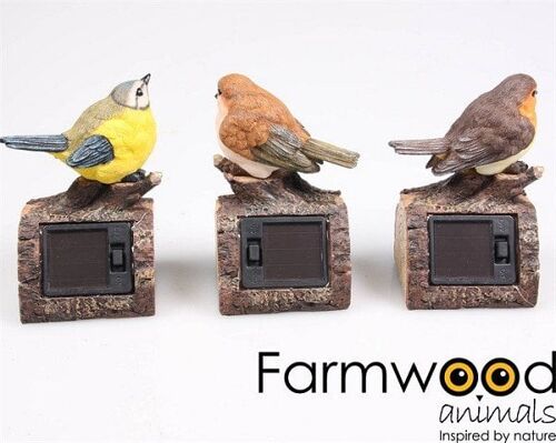 Farmwood Animals Tuinbeeld Vogel op stam solar 9x7x11 cm set a 3