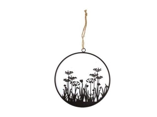 Dijk Natural Collections Muurdecoratie metaal met bloemen met touw Ø38cm x 1cm zwart