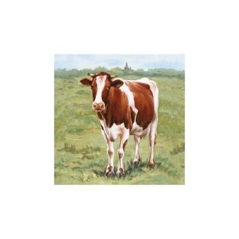 Peinture Vache Fourrure Rouge 40x40cm dans un cadre en bois blanc