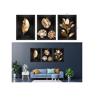 Canvas schilderij bladeren zwart/goud 30x40x1,5cm MDF per stuk.