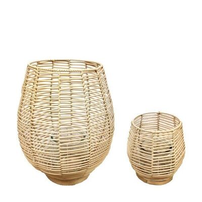 Dijk Natural Collections Lantaarn rattan Ø32x39cm set van 2 white wash