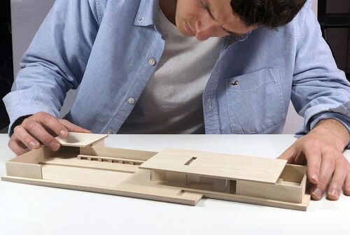 Mies van der Rohe Pavilion Barcelona DIY Scale Architecture Model 1:150 (wood, acrylic, steel)