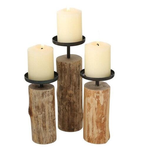 Boltze Home Kandelaar hout set a 3 H14-17-en 22cm dia 8cm ( exclusief kaarsen )