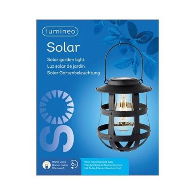 Lumineo LED Solar hang lantaarn Ø15-H19cm metaal zwart heeft 6 branduren en schakelaar