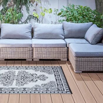 Esschert Design Tapis de jardin motif persan 186x120cm noir et blanc 1