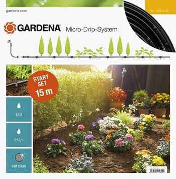 Gardena Micro-Drip-System Start Set S avec tuyau de 15 m pour plantes en rang