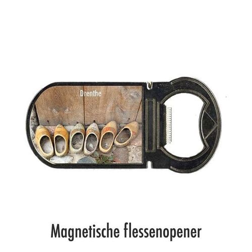 Flesopener Drenthe klompen met magneet 9x4cm