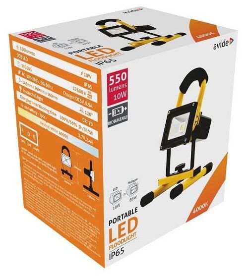 Avide LED Rechargable portable bouwlamp flood Light 120° NW 4000K 10W ABRFLNW-10W 550lm