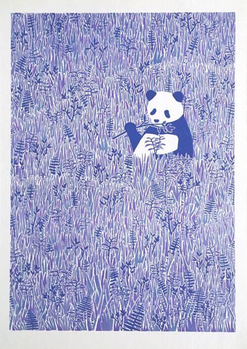 Panda in the Grass Risograph Print