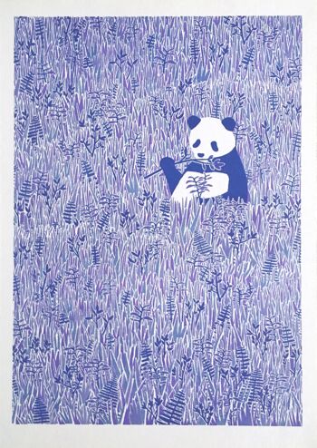 Impression de Risograph Panda dans l'herbe 1