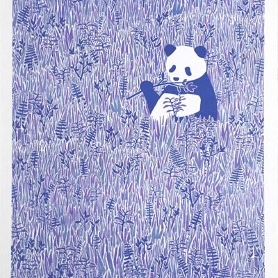 Panda in the Grass Risograph Print