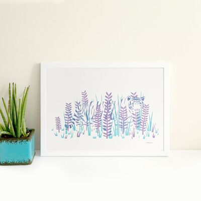 Tiger in the Grass Risograph Print