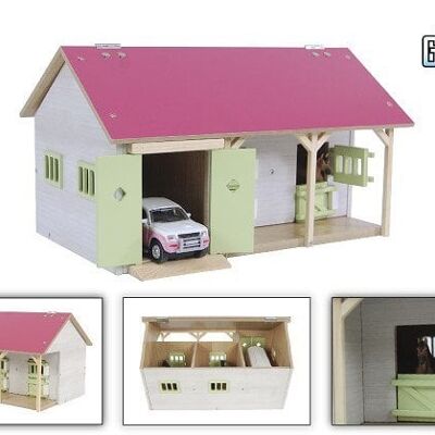 Kids Globe paardenstal met 2 boxen en berging 1:32 34x22x19cm roze (exclusief accessoires)