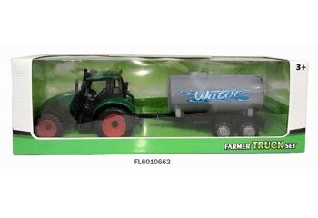 Tracteur à friction avec remorque réservoir d'eau 37cm. Rouge ou vert. Dans la boîte à fenêtre 2