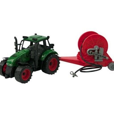 Tractor frictie met haspelaanhanger 37cm. Rood of groen. In Vensterdoos